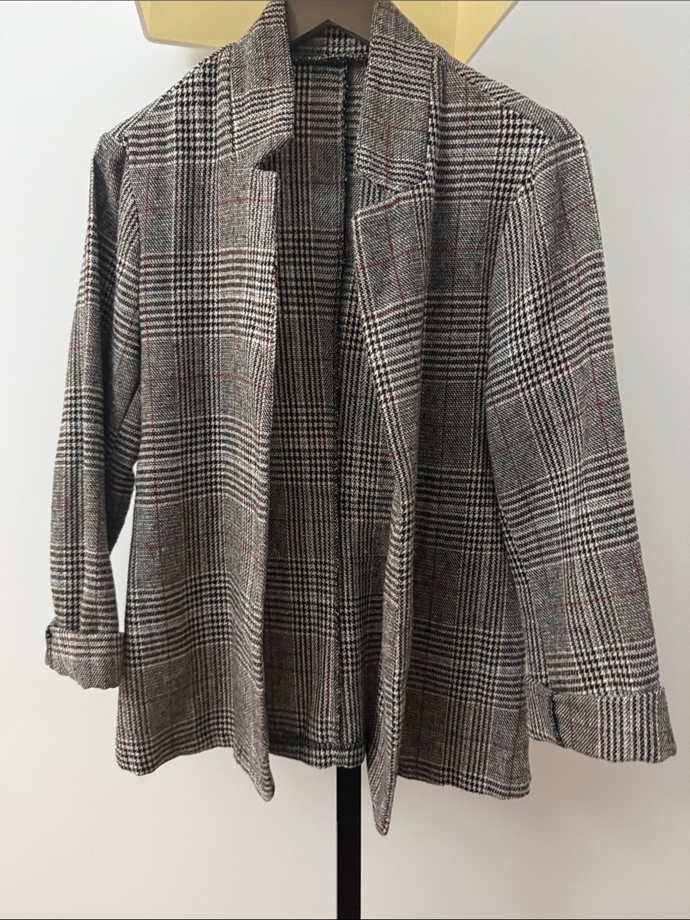 SHEIN Black & Gray Glen Plaid Open-Front Blazer